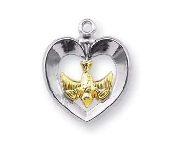 3/4-inch Sterling Silver Heart with Holy Spirit 18-inch Chain