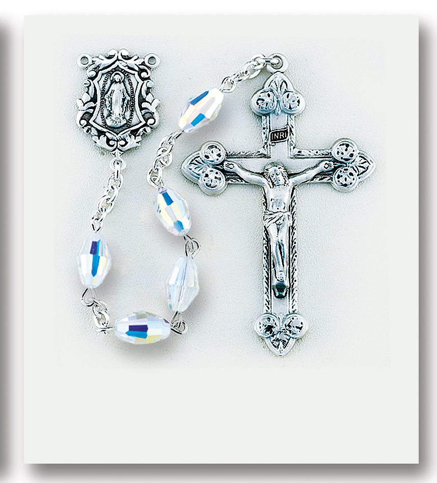 Aurora Oval Finest Austrian Crystal Sterling Rosary - Engravable