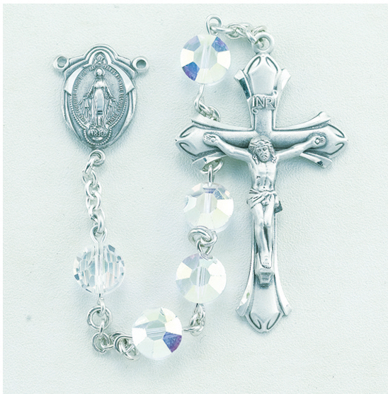 Aurora Semi Flat Finest Austrian Crystal Sterling Rosary - Engravable