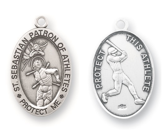 Sterling Silver St. Sebastian Baseball Athlete Medal