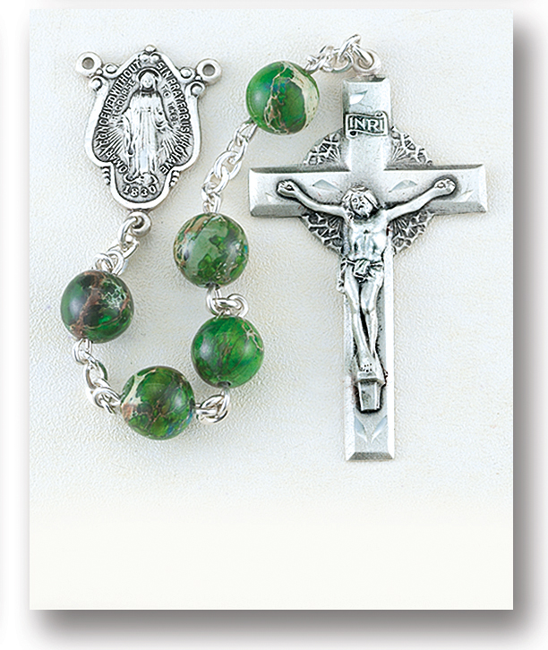Genuine Imperial Jasper Sterling Rosary - Engravable