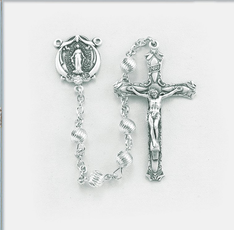 Spiral Corrugated Sterling Rosary - Engravable