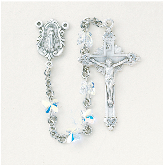 Aurora Borealis Finest Austrian Crystal Sterling Rosary - Engravable