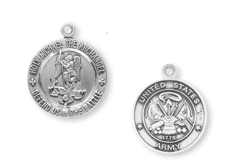 Sterling Silver Army Medal with St. Michael on Reverse Side