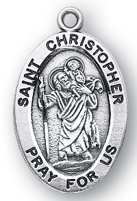 Sterling Silver Oval Shaped St. Christopher Medal