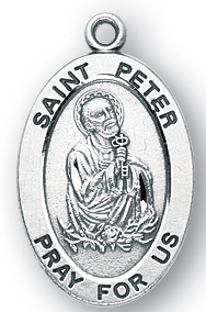 Sterling Silver Oval Shaped St. Peter Medal