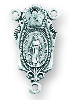 Sterling Silver Miraculous and Sacred Heart Rosary Center