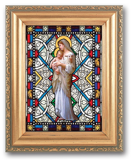 Divine Innocence Stain Glass Art 4X6" In 5X7 Gold Frame