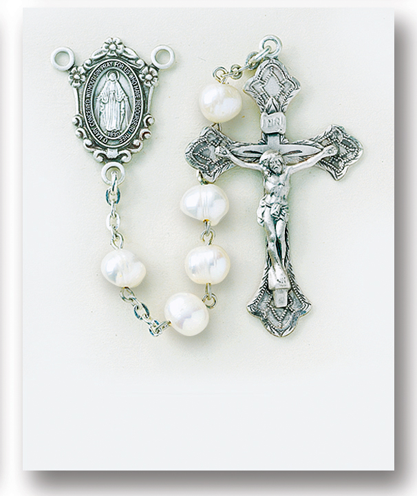 White Freshwater Pearl Rosary - Engravable