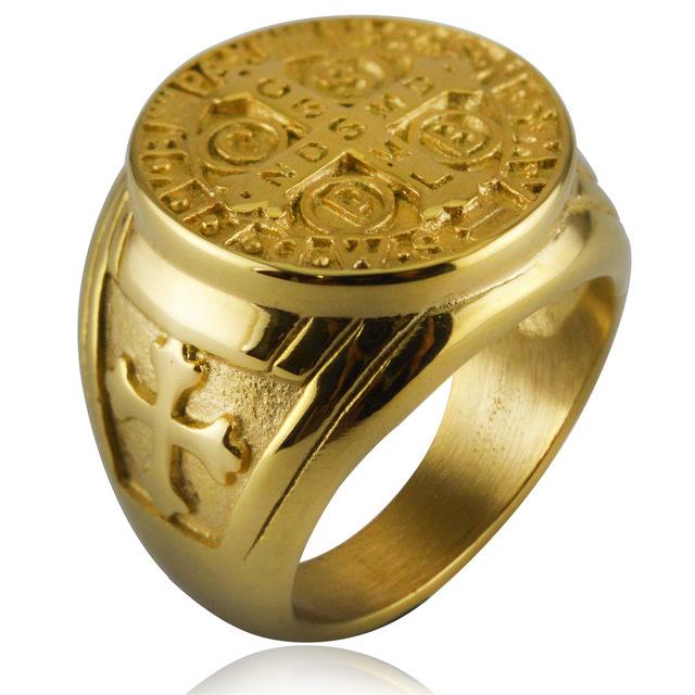St. Benedict Medal Vintage Ring - Gold Tone