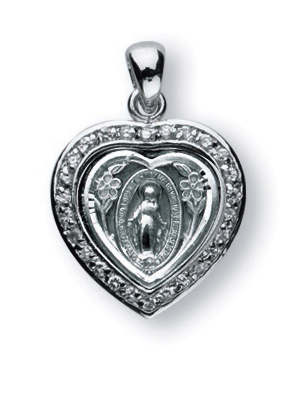 Sterling Silver Miraculous Medal with Cubic Set Zircons