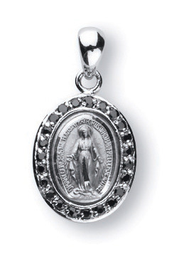 Sterling Silver Miraculous Medal with Cubic Set Zircons