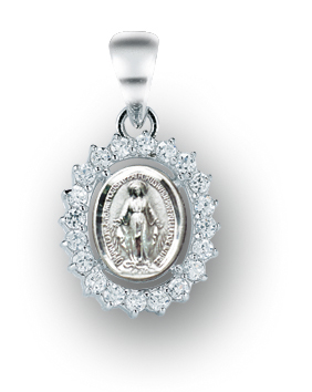 Sterling Silver Miraculous Medal with Cubic Set Zircons