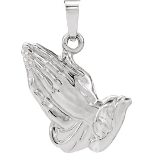 14K White 22x19.3 MM Praying Hands Pendant