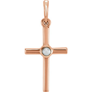 14K Rose Freshwater Cultured Pearl Cross Pendant