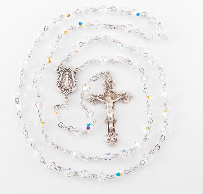 Round Clear Finest Austrian Crystal Rosary - Engravable