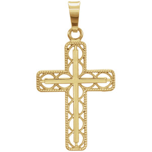 14K Gold 28x14.7 MM Milgrain Cross Pendant