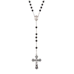 Genuine Black Onyx Bead & Sterling Silver Rosary