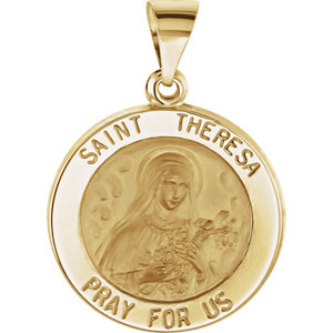 14K Gold 18 MM Round Hollow St. Theresa Medal