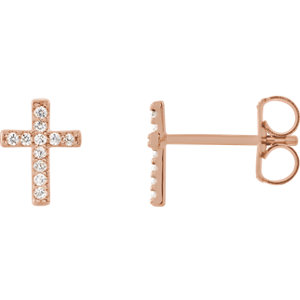 14K Rose .06 CTW Diamond Cross Earrings