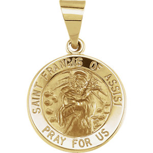 14K Gold 15 MM Round Hollow St. Francis of Assisi Medal