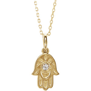 14K Gold .03 CTW Diamond Hamsa 16-18" Necklace