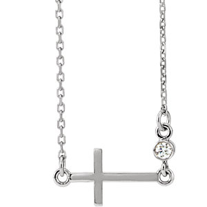 Platinum .03 CTW Diamond Sideways Cross 16-18" Necklace