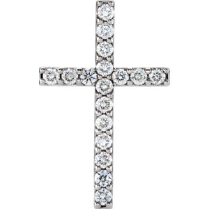 14K White 2.5 MM Round 17-Stone Cross Pendant Mounting