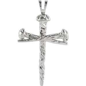10K White 26x18.2 MM Nail Design Cross Pendant