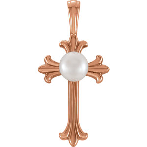 14K Rose Freshwater Cultured Pearl Cross Pendant