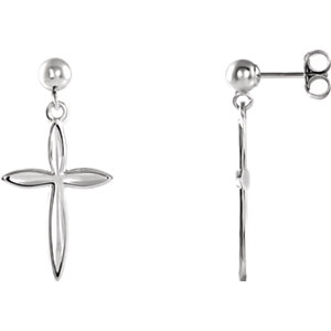 14K White Cross & Ball Earrings