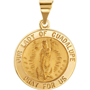 14K Gold 18 MM Round Hollow Our Lady of Guadalupe Medal