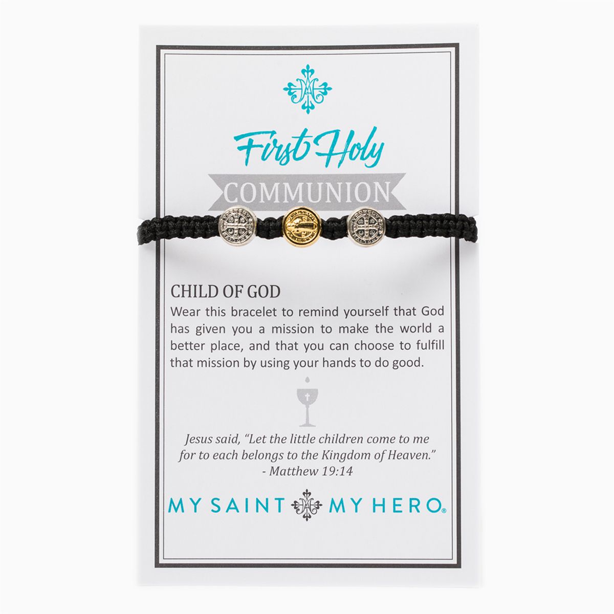 First Holy Communion Child of God Bracelet / Black - Mixed Metal
