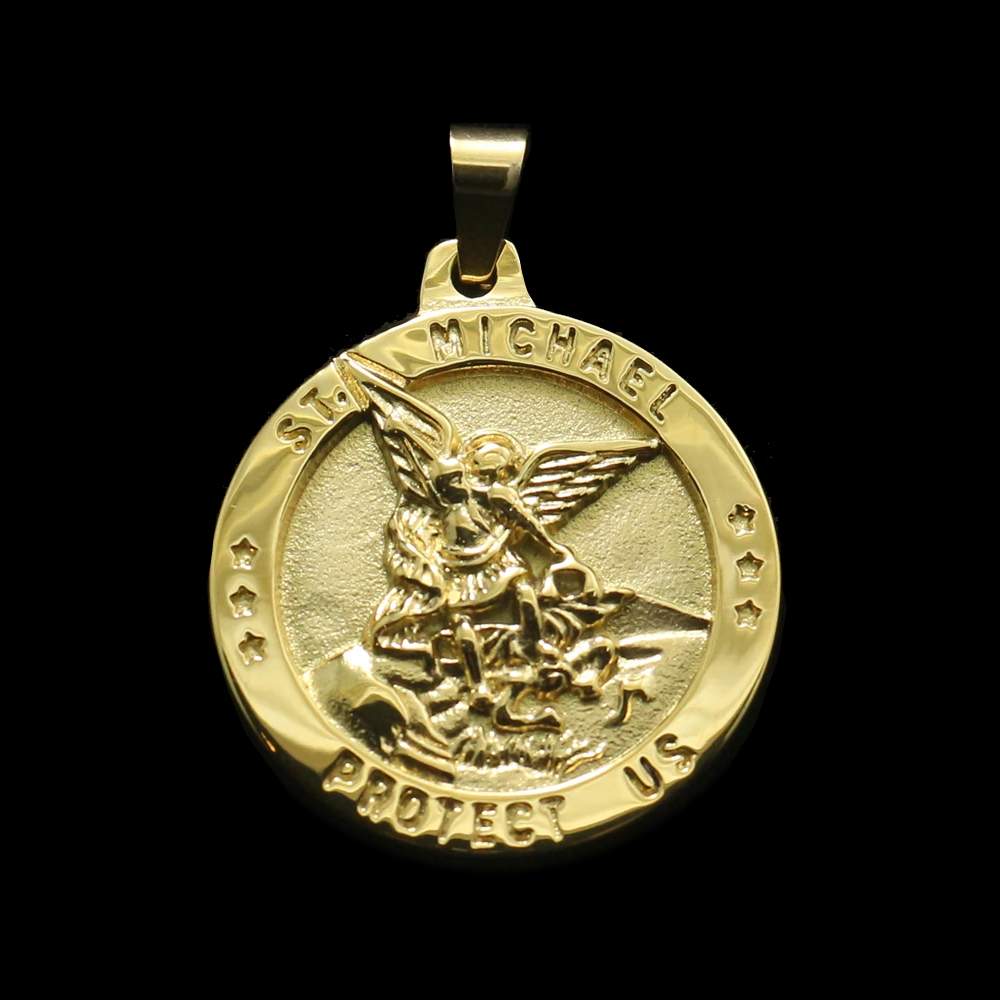 Stainless Steel St. Michael Medal for Men - Gold Plated