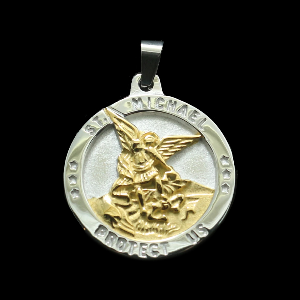 Stainless Steel St. Michael Medal for Men - Two-Tone