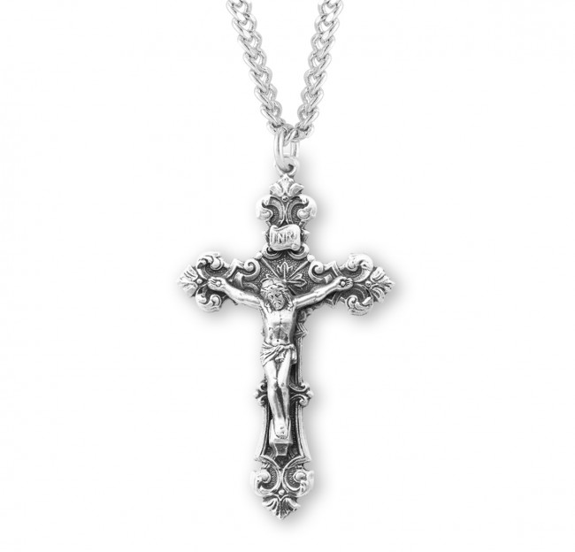 1.7-inch Sterling Silver Filigree Crucifix with 24-inch Chain