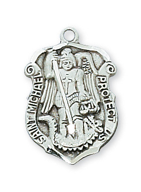 Sterling Silver St Michael Badge Medal with Chain