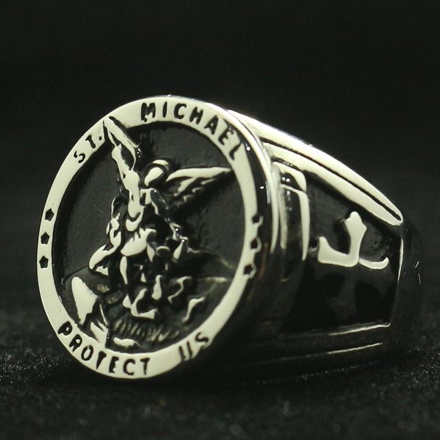 St. Michael the Archangel Vintage Ring - Silver and Black