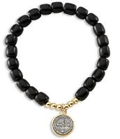 Saint Benedict Stretch Bracelet - Black Wood - Two Tone Gold Plated