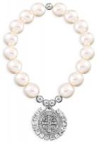 Saint Benedict Stretch Bracelet - Antique Silver with Rhinestone Medal