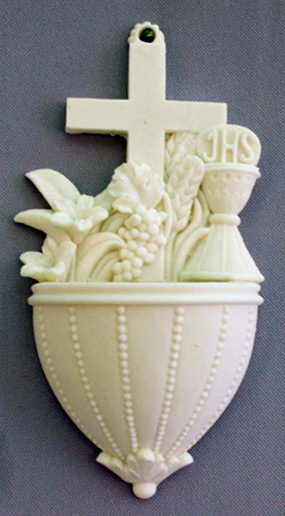 Communion Font With Lilies And Chalice White Alabaster 5.5"