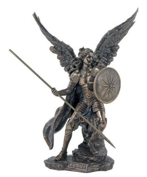 Archangel Raphael Lightly Hand-Painted Cold-Cast Bronze 13.5"