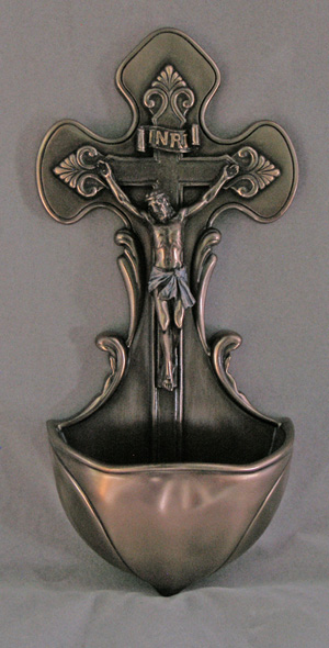 Crucifixion Font Hand-Painted Cold-Cast Bronze 7.5"
