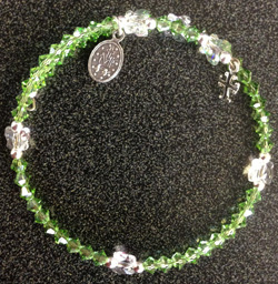 Swarovski Peridot Silver Bracelet With Miraculous Medal/Cross