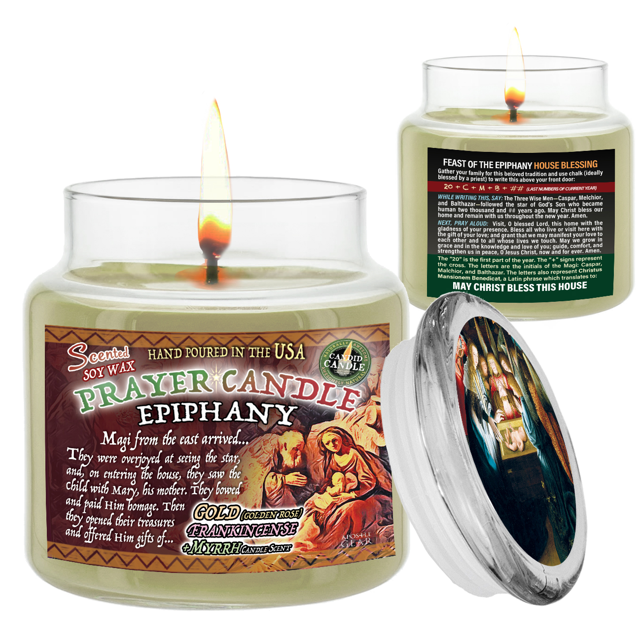 Epiphany Blessing Scented Prayer Candle - Large Apothecary Jar