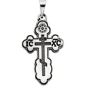 14K White Gold Die Struck Orthodox Cross