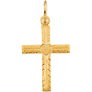 14K Yellow Gold Childs Cross Pendant with Heart