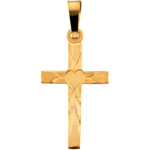 14K Gold Cross Pendant with Heart