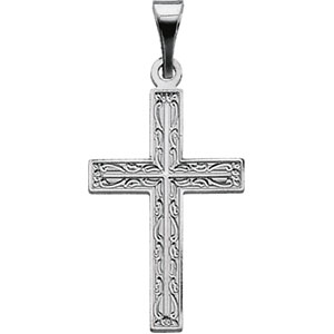 14K White Gold Cross Pendant with Design
