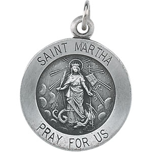 Sterling Silver Round St Martha Pendant Pendant with Chain